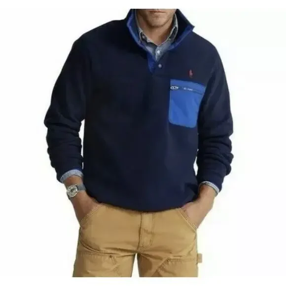 Polo Ralph Lauren 1/4 Zip RRL Fleece Pullover Royal Blue MENS Large Fast Ship